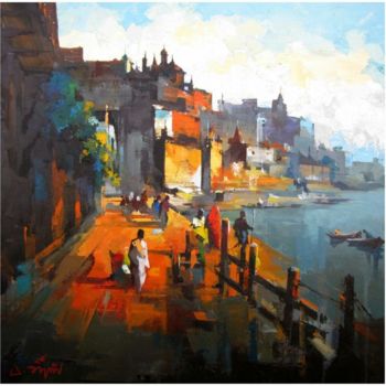 Schilderij getiteld "varanasi-16.jpg" door Satheesh, Origineel Kunstwerk, Acryl