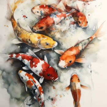 Peinture intitulée "Koi 5.2461 No. 2" par Satori No Michi, Œuvre d'art originale, Aquarelle