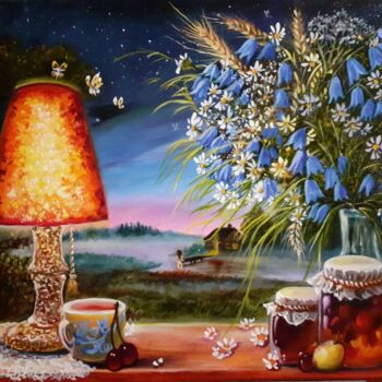 Картина под названием "Тихий теплый вечер." - Елена Хевелева, Подлинное произведение искусства, Масло Установлен на Деревянн…