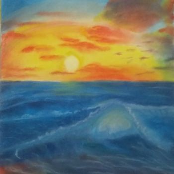 Dessin intitulée "Sunset by the Sea" par Satwik Sengupta, Œuvre d'art originale, Fusain