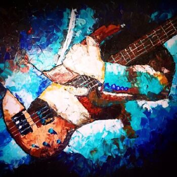Painting titled "Bassiste" by Satyä (Daniele Boutier), Original Artwork, Oil Mounted on Wood Stretcher frame