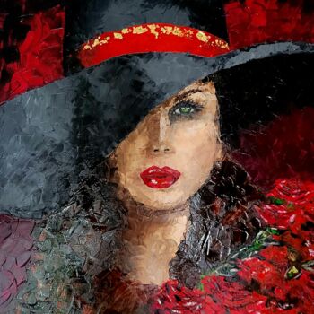 Картина под названием "femme au chapeau" - Satyä (Daniele Boutier), Подлинное произведение искусства, Масло Установлен на Де…