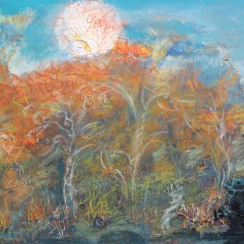 Malerei mit dem Titel ""Herbstmond"" von Satyam Art, Original-Kunstwerk, Acryl