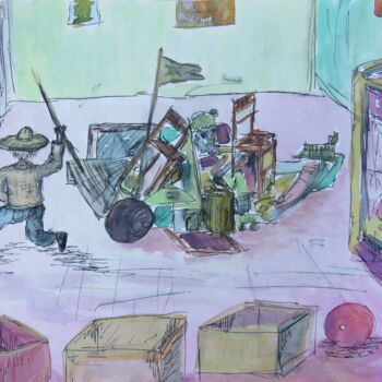 Peinture intitulée ""Das Kinderzimmer"" par Satyam Art, Œuvre d'art originale, Encre