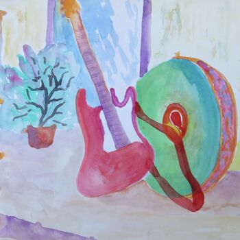 Malerei mit dem Titel ""Musik" - Stilleben" von Satyam Art, Original-Kunstwerk, Aquarell