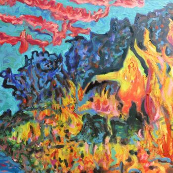 Peinture intitulée ""Vulkanausbruch auf…" par Satyam Art, Œuvre d'art originale, Acrylique
