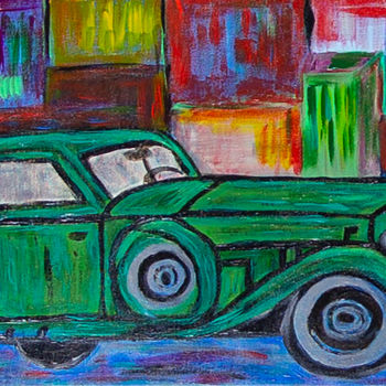 Ζωγραφική με τίτλο "Green-car.jpg" από Irina Stefan, Αυθεντικά έργα τέχνης, Ακρυλικό