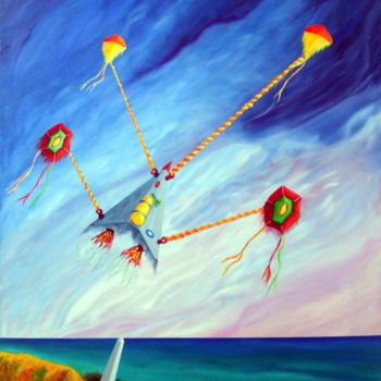 Schilderij getiteld "Remolcando avioncit…" door Saúl Nagelberg, Origineel Kunstwerk, Olie