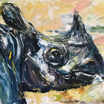 Painting titled "rhinoceros" by Sava, Original Artwork, Oil