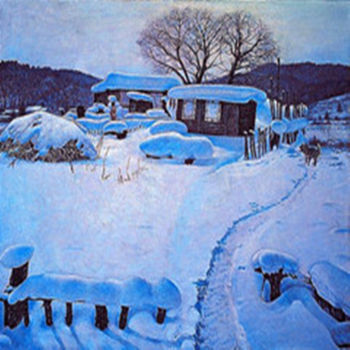 Painting titled "冬雪" by Zhang Zhi Guo, Original Artwork, Tempera