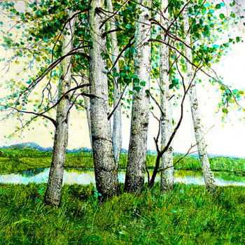 绘画 标题为“春天的白桦树” 由张志国, 原创艺术品, 彩画