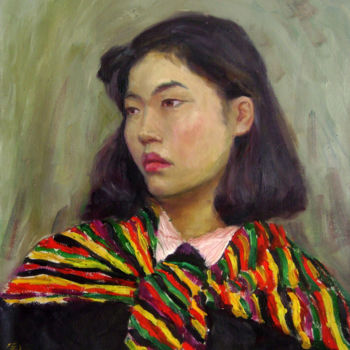 Painting titled "写生模特" by Zhang Zhi Guo, Original Artwork, Tempera