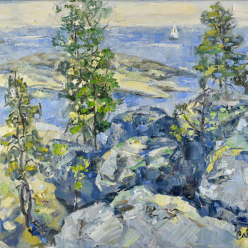 Painting titled "Lake Ladoga Paintin…" by Natalya Savenkova, Original Artwork, Oil