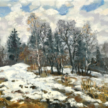 Schilderij getiteld "Snow Painting Natur…" door Natalya Savenkova, Origineel Kunstwerk, Olie