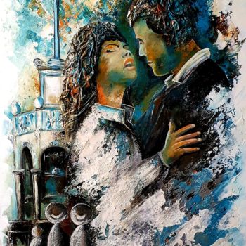 Картина под названием "Amoureux sur la pla…" - Joseph Saverino, Подлинное произведение искусства, Акрил