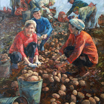 Painting titled "Potato" by Roza Savinova, Original Artwork, Oil