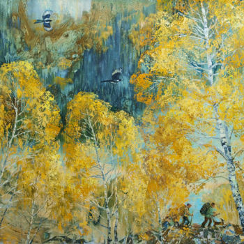 Картина под названием "Gold autumn. Touris…" - Roza Savinova, Подлинное произведение искусства, Масло Установлен на Деревянн…