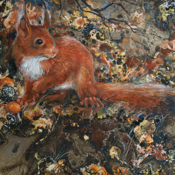 Peinture intitulée "In the autumn forest" par Roza Savinova, Œuvre d'art originale, Huile