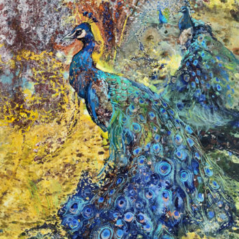 Schilderij getiteld "Peacocks" door Roza Savinova, Origineel Kunstwerk, Monotype