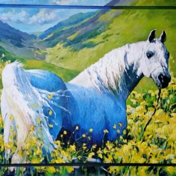 Картина под названием "Лето. Синяя лошадь" - Svetlana Savitskaya, Подлинное произведение искусства, лак Установлен на Деревя…