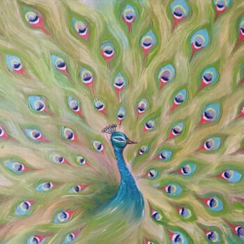 Картина под названием "Peacock" - Vira Savka, Подлинное произведение искусства, Масло