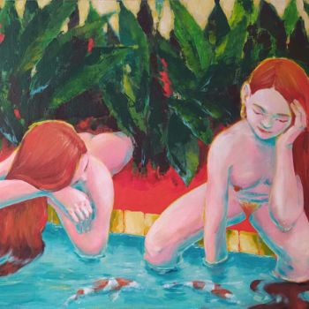 Painting titled "Pond" by Elena Sayapina, Original Artwork, Acrylic
