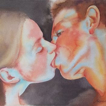 Pittura intitolato "Kiss" da Elena Sayapina, Opera d'arte originale, Acquarello