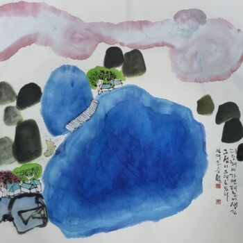 Schilderij getiteld "Cloud will protect…" door Sungbum Cho, Origineel Kunstwerk, Aquarel Gemonteerd op Houten paneel