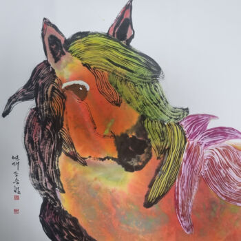 Pittura intitolato "Ferghana Red Horse…" da Sungbum Cho, Opera d'arte originale, Acquarello