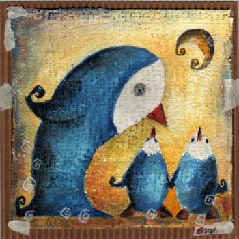 Painting titled "famille pinguion" by Stef B, Original Artwork