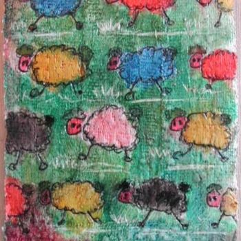 Painting titled "MOUTONS" by Stef B, Original Artwork