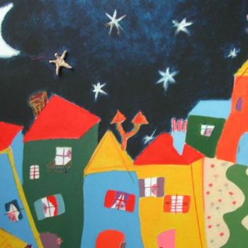 Peinture intitulée "village du bonheur" par Stef B, Œuvre d'art originale