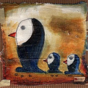 Painting titled "Pinguoins O chaud" by Stef B, Original Artwork