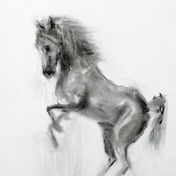 Tekening getiteld "Horse II" door Sbboursot, Origineel Kunstwerk, Houtskool
