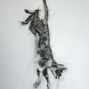 Drawing titled "Leaping Cat" by Sbboursot, Original Artwork, Charcoal