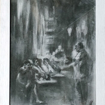 Drawing titled "Nuits Parisiennes" by Sbboursot, Original Artwork, Charcoal