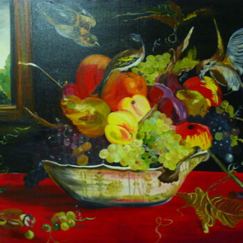 Painting titled "Panier de Fruits et…" by Scali'Arts, Original Artwork, Oil