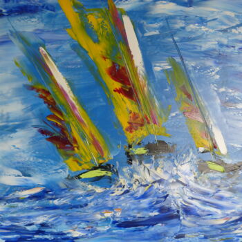 Painting titled "Course en Mer" by Scali'Arts, Original Artwork, Oil