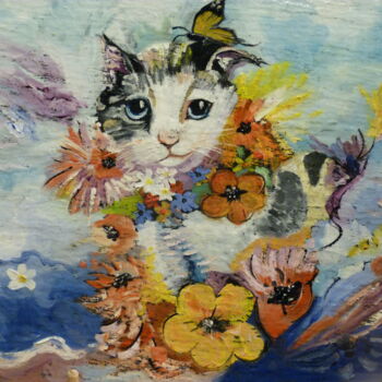 Painting titled "Chatfleurs." by Scali'Arts, Original Artwork, Oil