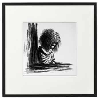 Drawing titled "So SaD" by Scalp, Original Artwork, Charcoal