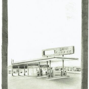 Rysunek zatytułowany „Old petrol pump” autorstwa Schascia, Oryginalna praca, Ołówek