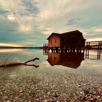 Photography titled "Ammersee bei Sonnen…" by Scheherazade, Original Artwork, Digital Photography Mounted on Wood Stretcher f…