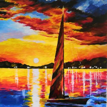 Painting titled "Segelboot im Sonnen…" by Igor Schick, Original Artwork, Acrylic