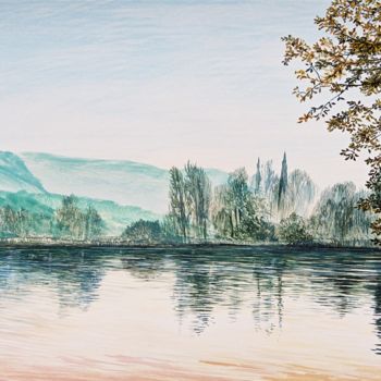 Painting titled "Lago di Toblino" by Heinz Schlegel, Original Artwork, Gouache