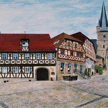 Pintura titulada "Der Marktplatz in Z…" por Heinz Schlegel, Obra de arte original, Gouache