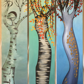 Картина под названием "Les trois grâces" - Patricia Schmitzer, Подлинное произведение искусства, Масло Установлен на Деревян…