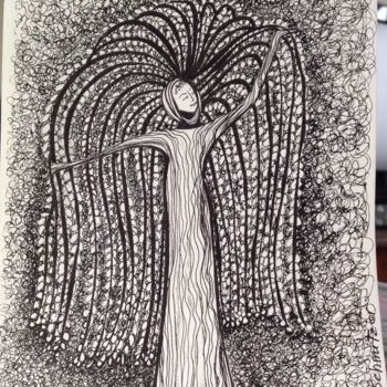 Drawing titled "Auprès de mon arbre…" by Patricia Schmitzer, Original Artwork, Ink