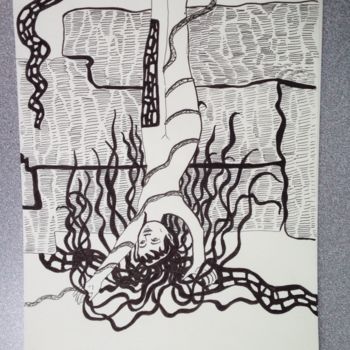 Dessin intitulée "Eve et le serpent.j…" par Patricia Schmitzer, Œuvre d'art originale, Encre