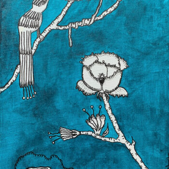 Schilderij getiteld "Blue garden" door Liza Schneider, Origineel Kunstwerk, Acryl Gemonteerd op Frame voor houten brancard