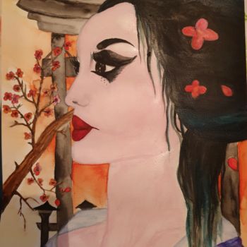Pintura intitulada "Geisha" por Caro Schwalm, Obras de arte originais, Aquarela